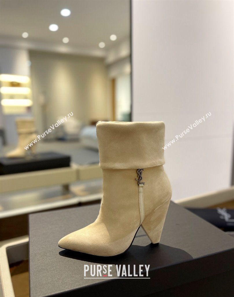 Saint Laurent Nike Ankle Boots in Suede and Monogram 8.5cm Beige 2024 ysl09111 (KL-241010044)