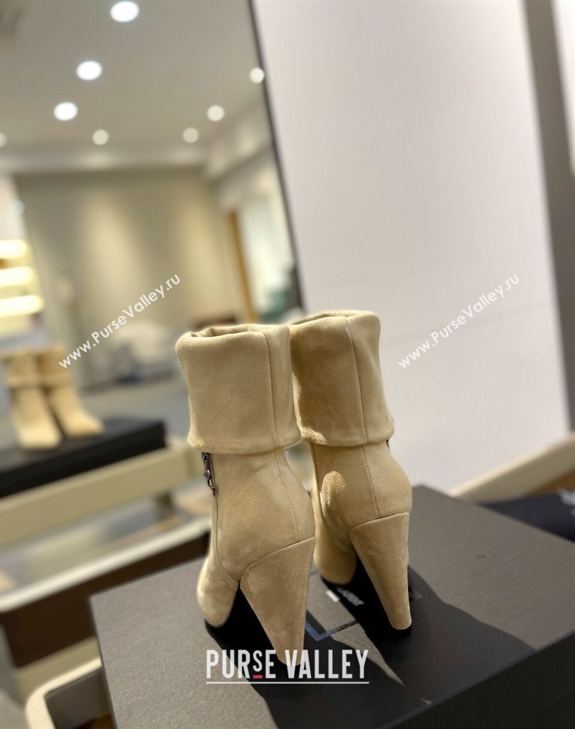 Saint Laurent Nike Ankle Boots in Suede and Monogram 8.5cm Beige 2024 ysl09111 (KL-241010044)