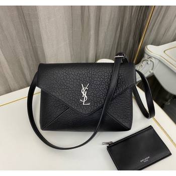 Saint Laurent Cassandre Envelope Messenger Bag in Black Embossed Lambskin 2024 801490 (nana-241031026)