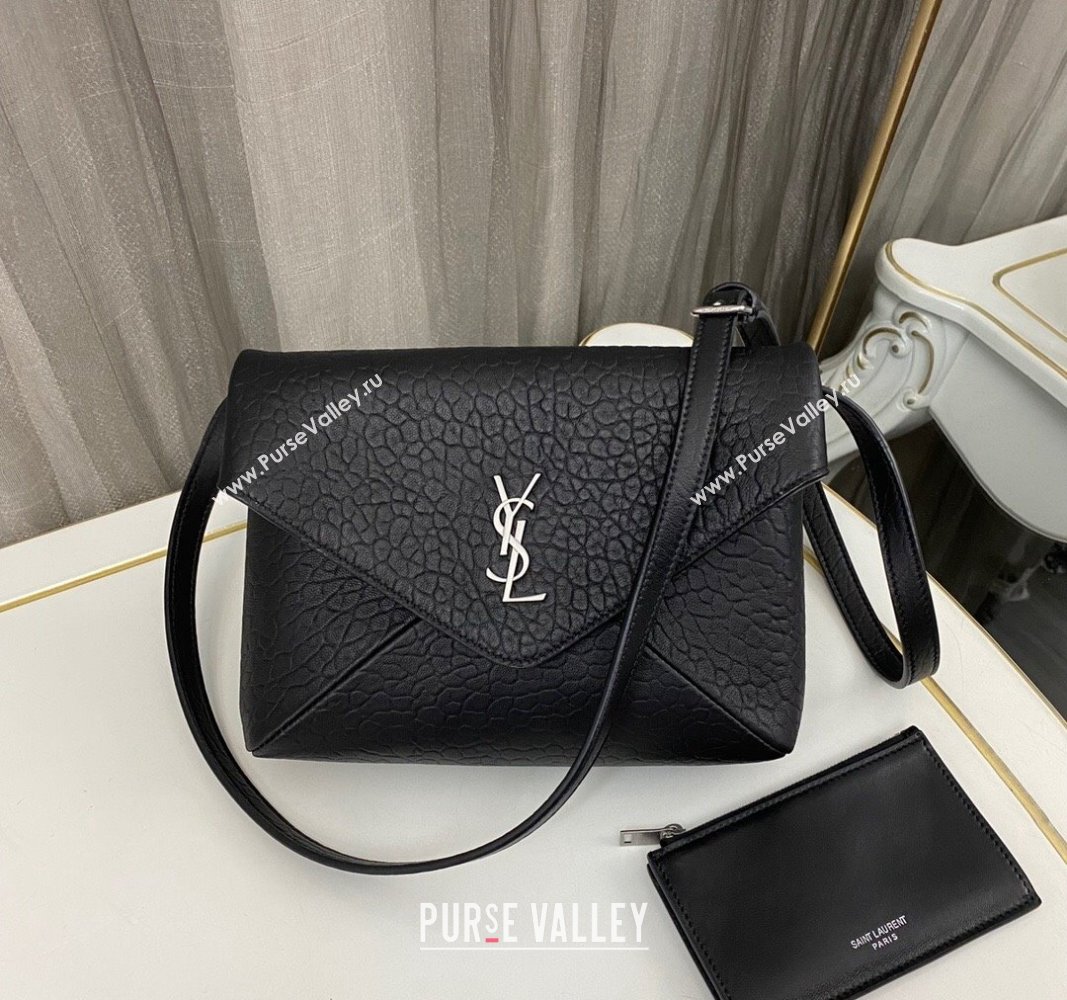 Saint Laurent Cassandre Envelope Messenger Bag in Black Embossed Lambskin 2024 801490 (nana-241031026)