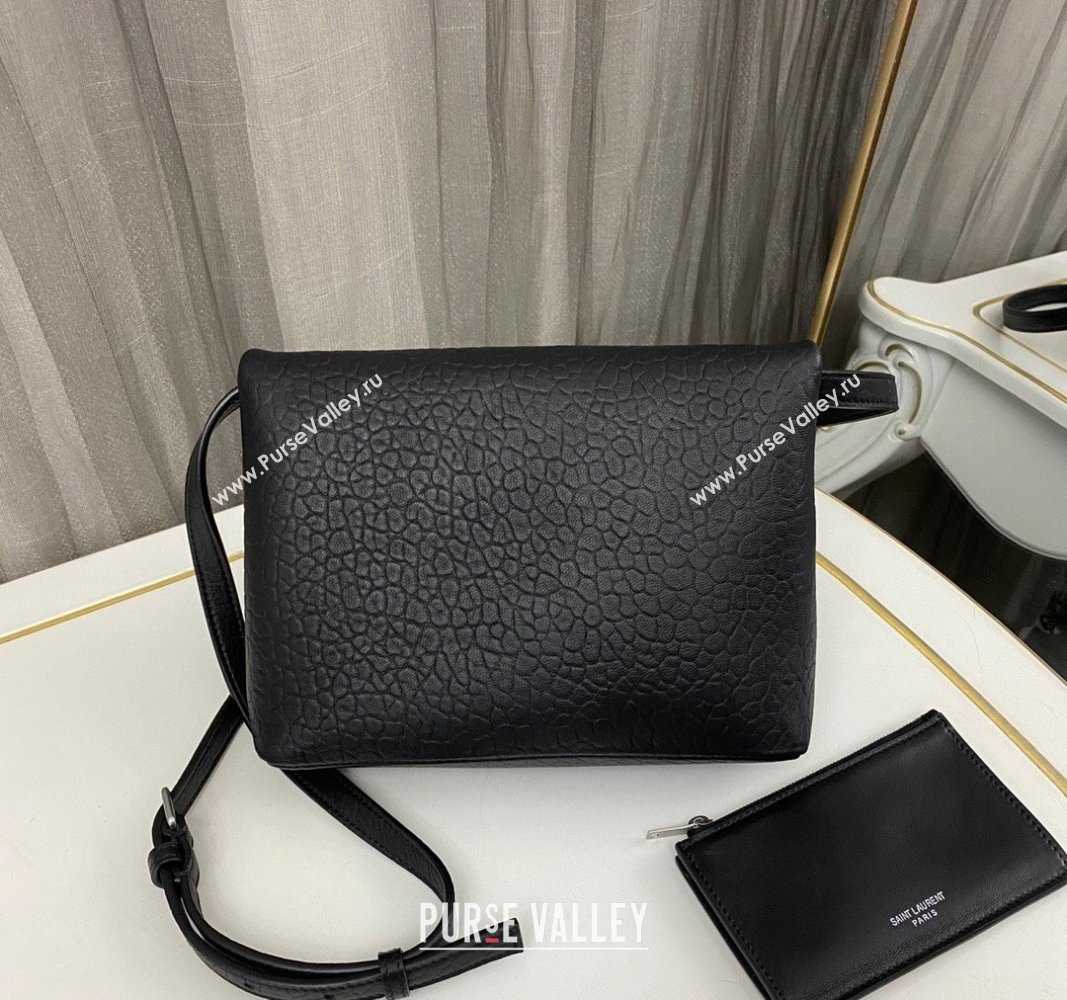 Saint Laurent Cassandre Envelope Messenger Bag in Black Embossed Lambskin 2024 801490 (nana-241031026)