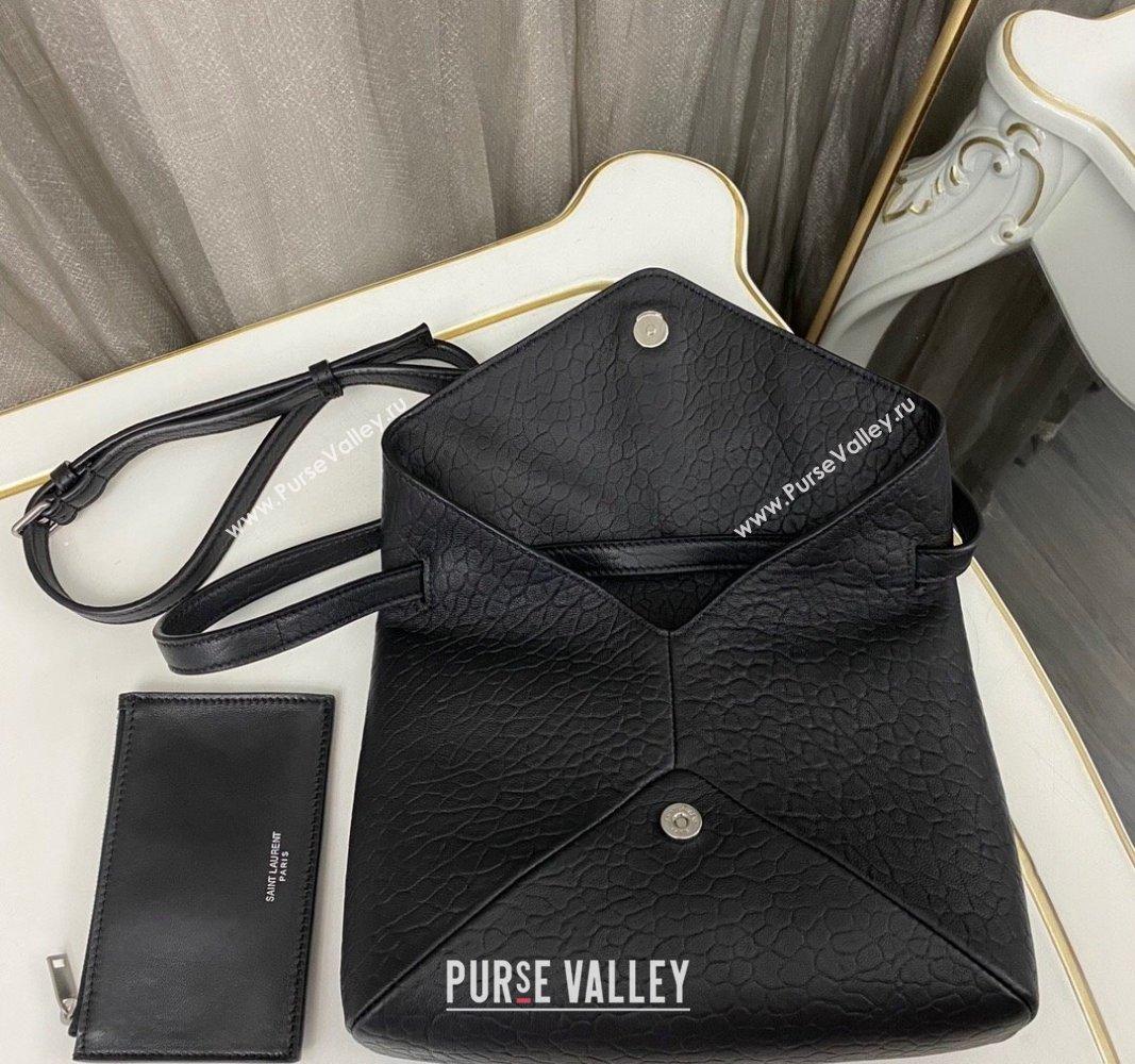 Saint Laurent Cassandre Envelope Messenger Bag in Black Embossed Lambskin 2024 801490 (nana-241031026)