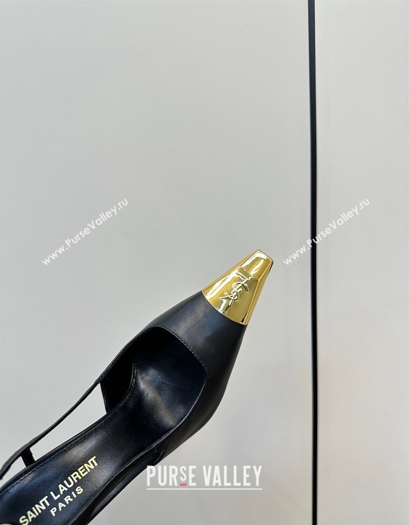 Saint Laurent Jeanne Slingback Pumps 9cm in Calfskin Leather Black/Gold 2024 (KL-241116002)