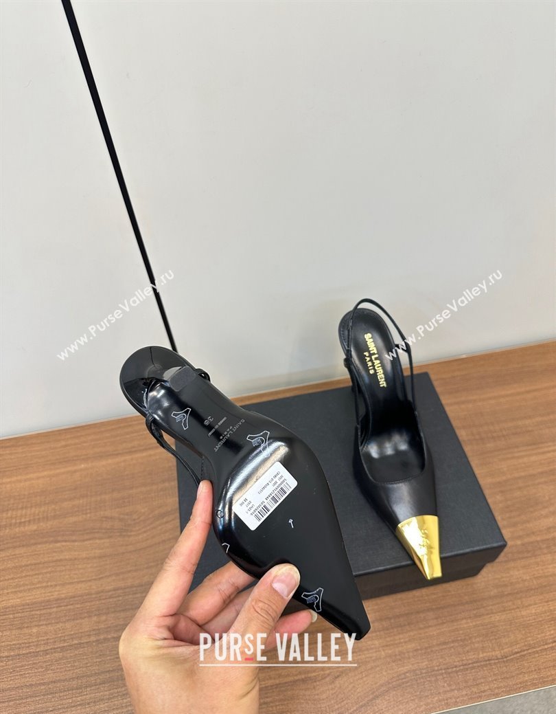 Saint Laurent Jeanne Slingback Pumps 9cm in Calfskin Leather Black/Gold 2024 (KL-241116002)