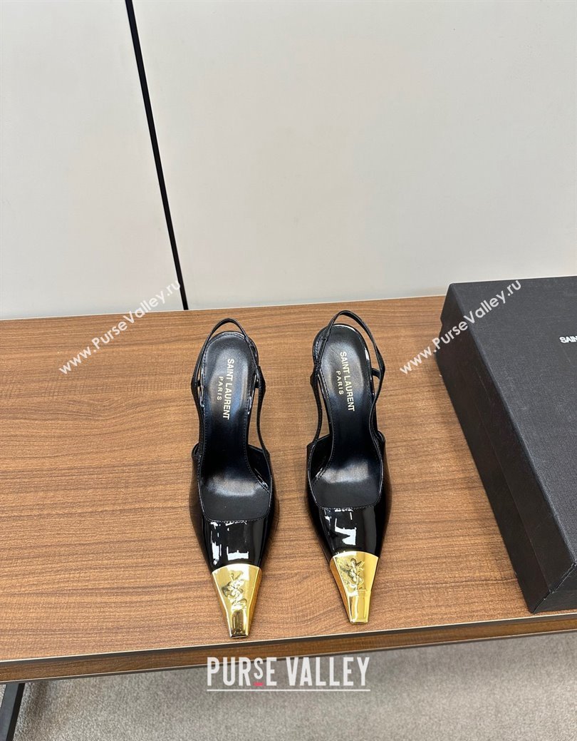 Saint Laurent Jeanne Slingback Pumps 9cm in Patent Leather Black/Gold 2024 (KL-241116001)