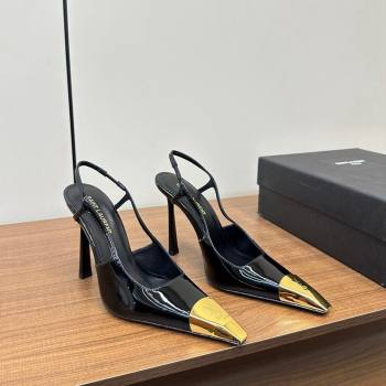 Saint Laurent Jeanne Slingback Pumps 9cm in Patent Leather Black/Gold 2024 (KL-241116001)