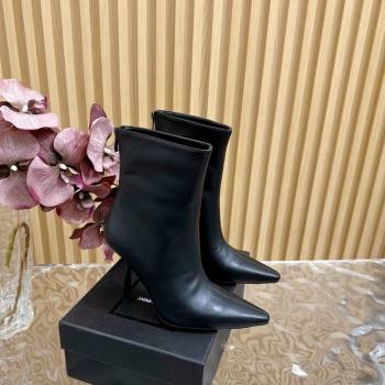 Saint Laurent Calfskin Pointed Ankle Boots 10cm Black 2024 YSL111602 (SS-241116014)