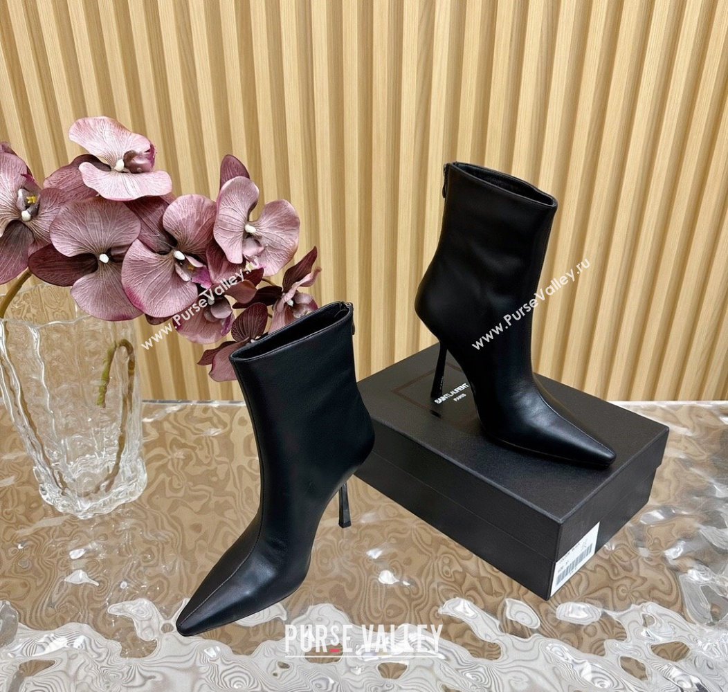 Saint Laurent Calfskin Pointed Ankle Boots 10cm Black 2024 YSL111602 (SS-241116014)