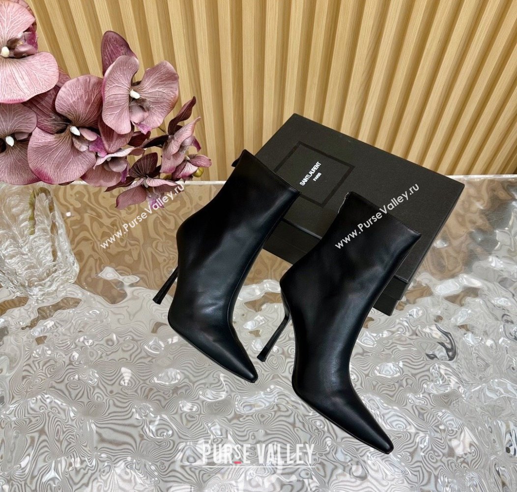 Saint Laurent Calfskin Pointed Ankle Boots 10cm Black 2024 YSL111602 (SS-241116014)