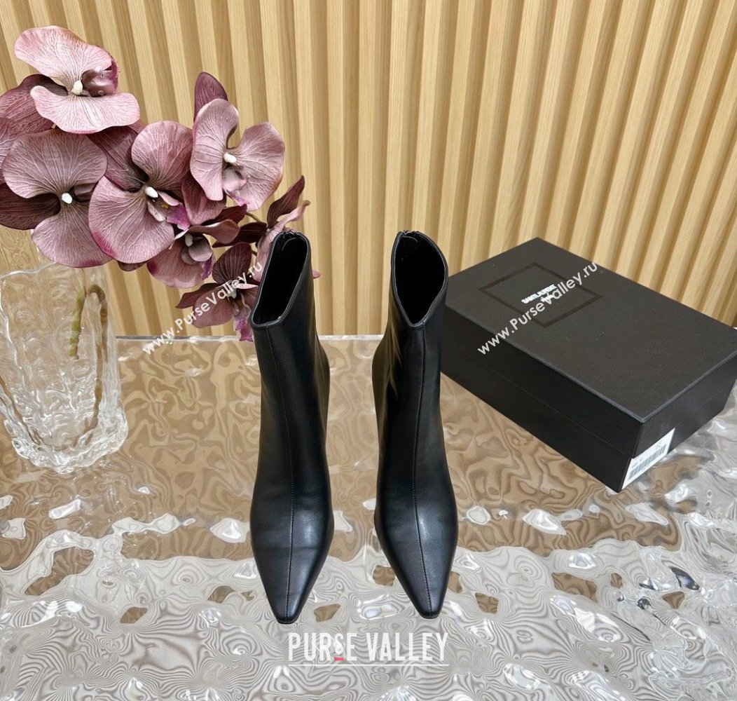 Saint Laurent Calfskin Pointed Ankle Boots 10cm Black 2024 YSL111602 (SS-241116014)