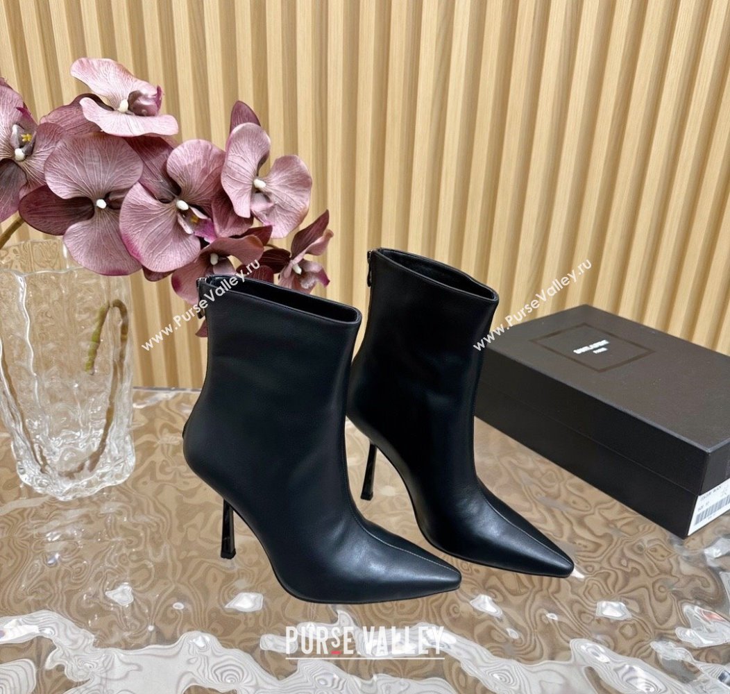 Saint Laurent Calfskin Pointed Ankle Boots 10cm Black 2024 YSL111602 (SS-241116014)