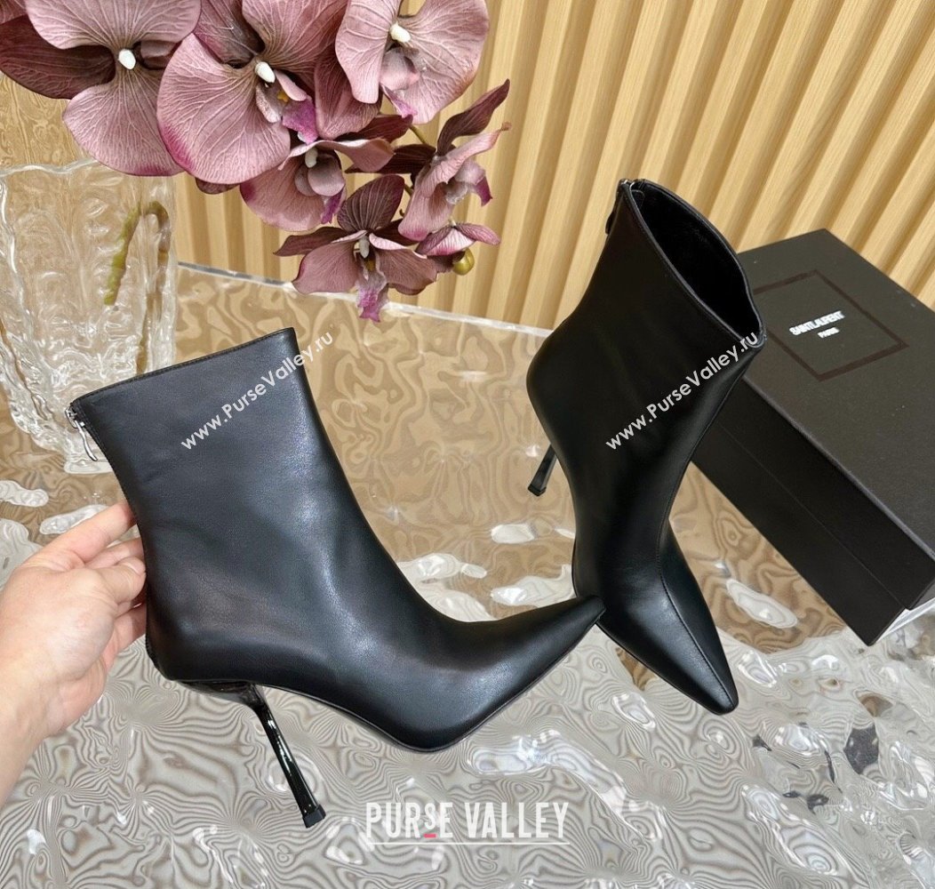 Saint Laurent Calfskin Pointed Ankle Boots 10cm Black 2024 YSL111602 (SS-241116014)