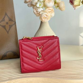 Saint Laurent Fold Wallet in Grained Leather 517045 Red 2024 (YY-241218089)