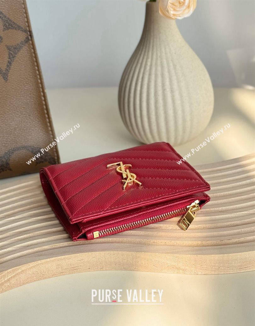 Saint Laurent Fold Wallet in Grained Leather 517045 Red 2024 (YY-241218089)