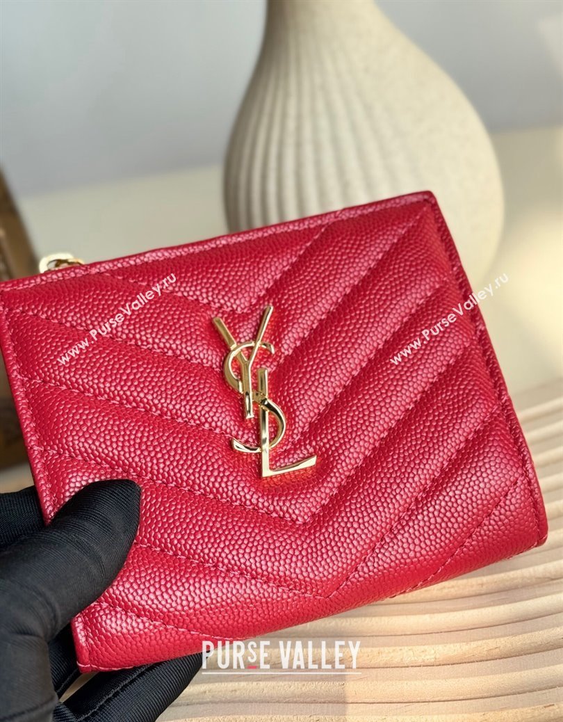 Saint Laurent Fold Wallet in Grained Leather 517045 Red 2024 (YY-241218089)