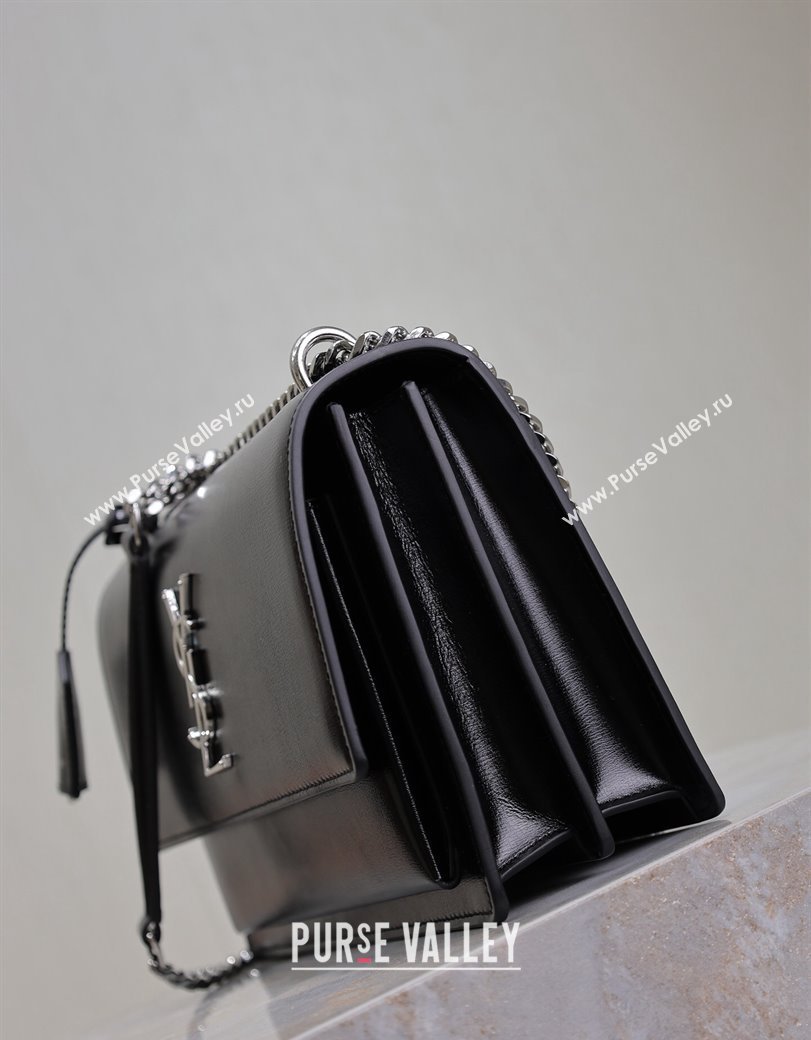 Saint Laurent Sunset Medium Bag in Box Leather 442906 Black/Silver 2024 (YY-241217109)