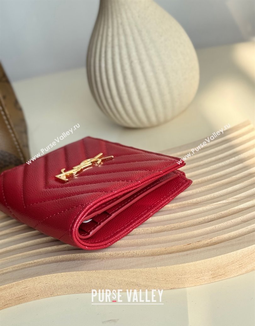 Saint Laurent Fold Wallet in Grained Leather 517045 Red 2024 (YY-241218089)