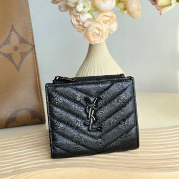 Saint Laurent Fold Wallet in Grained Leather 517045 All Black 2024 (YY-241218090)