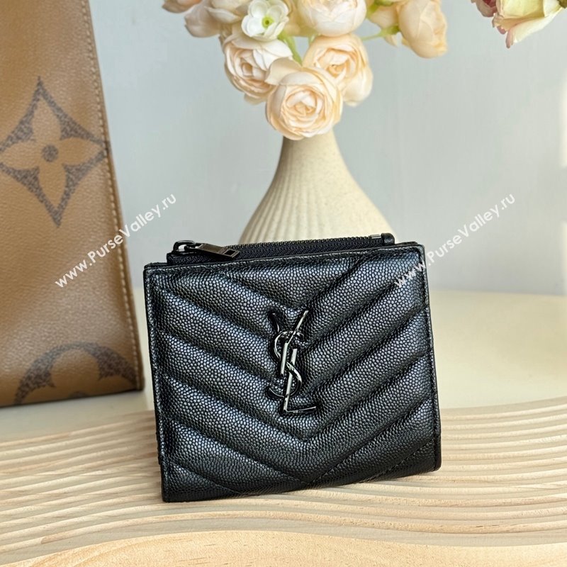 Saint Laurent Fold Wallet in Grained Leather 517045 All Black 2024 (YY-241218090)