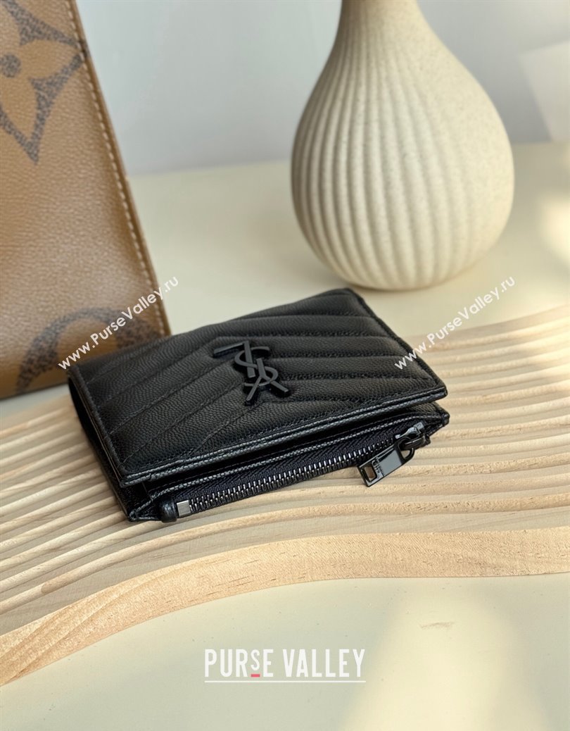 Saint Laurent Fold Wallet in Grained Leather 517045 All Black 2024 (YY-241218090)