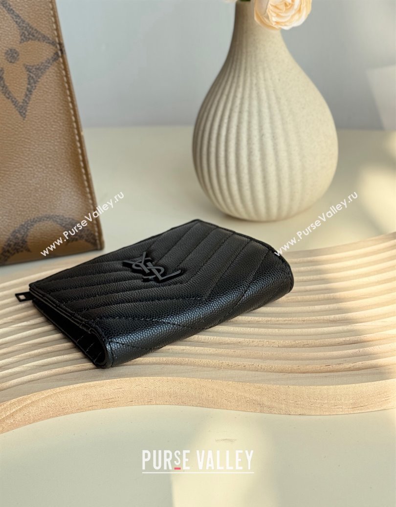 Saint Laurent Fold Wallet in Grained Leather 517045 All Black 2024 (YY-241218090)