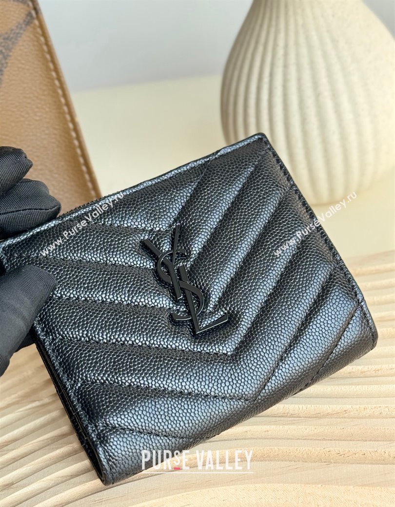 Saint Laurent Fold Wallet in Grained Leather 517045 All Black 2024 (YY-241218090)