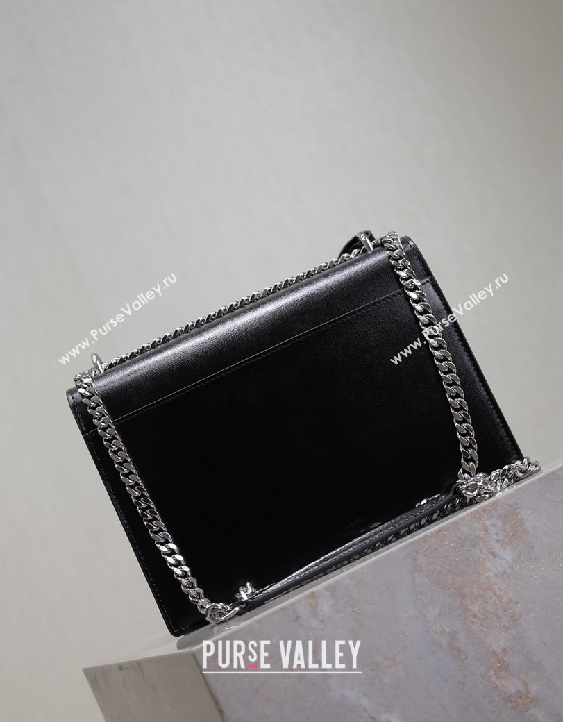 Saint Laurent Sunset Medium Bag in Box Leather 442906 Black/Silver 2024 (YY-241217109)