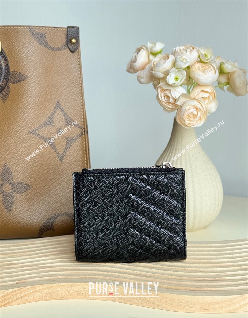 Saint Laurent Fold Wallet in Grained Leather 517045 Black/Silver 2024 (YY-241218091)