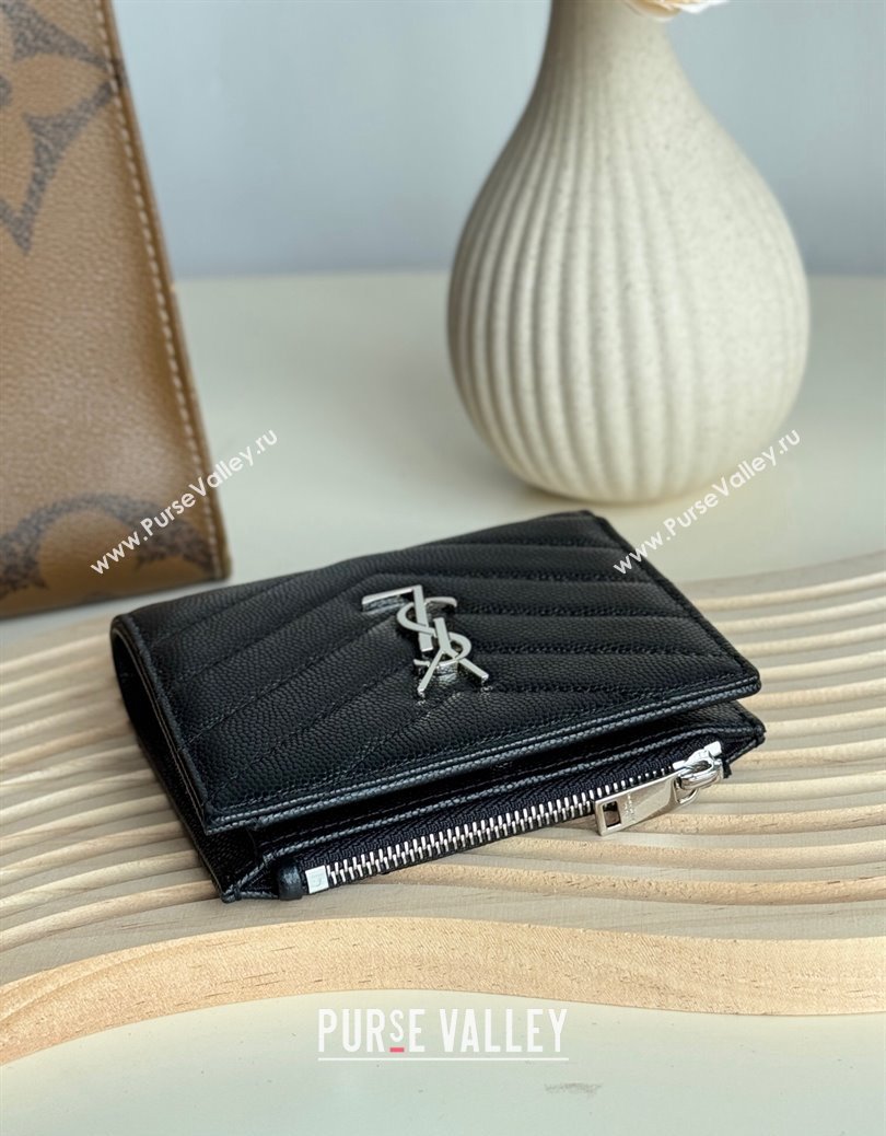 Saint Laurent Fold Wallet in Grained Leather 517045 Black/Silver 2024 (YY-241218091)