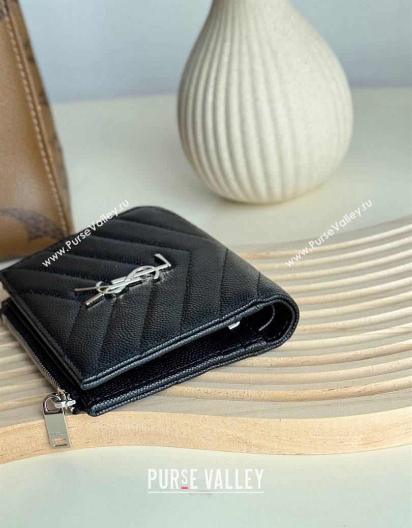 Saint Laurent Fold Wallet in Grained Leather 517045 Black/Silver 2024 (YY-241218091)