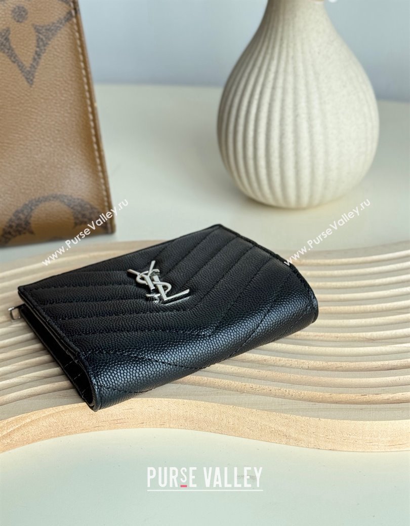 Saint Laurent Fold Wallet in Grained Leather 517045 Black/Silver 2024 (YY-241218091)