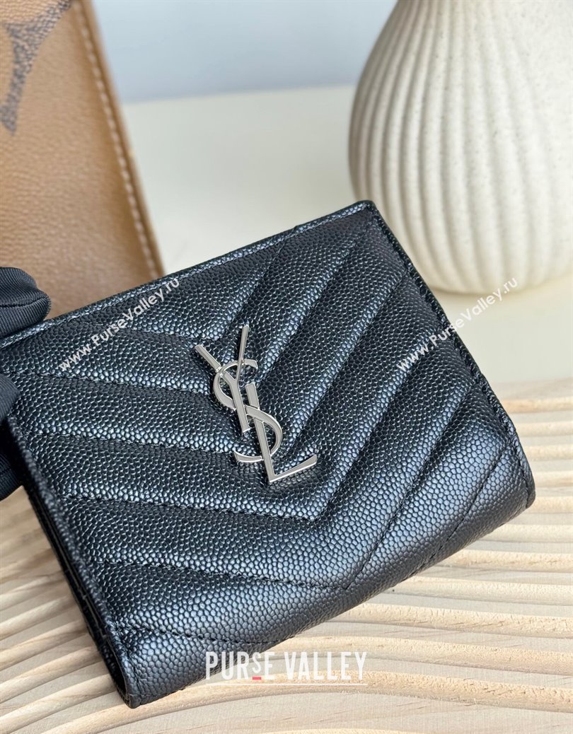 Saint Laurent Fold Wallet in Grained Leather 517045 Black/Silver 2024 (YY-241218091)