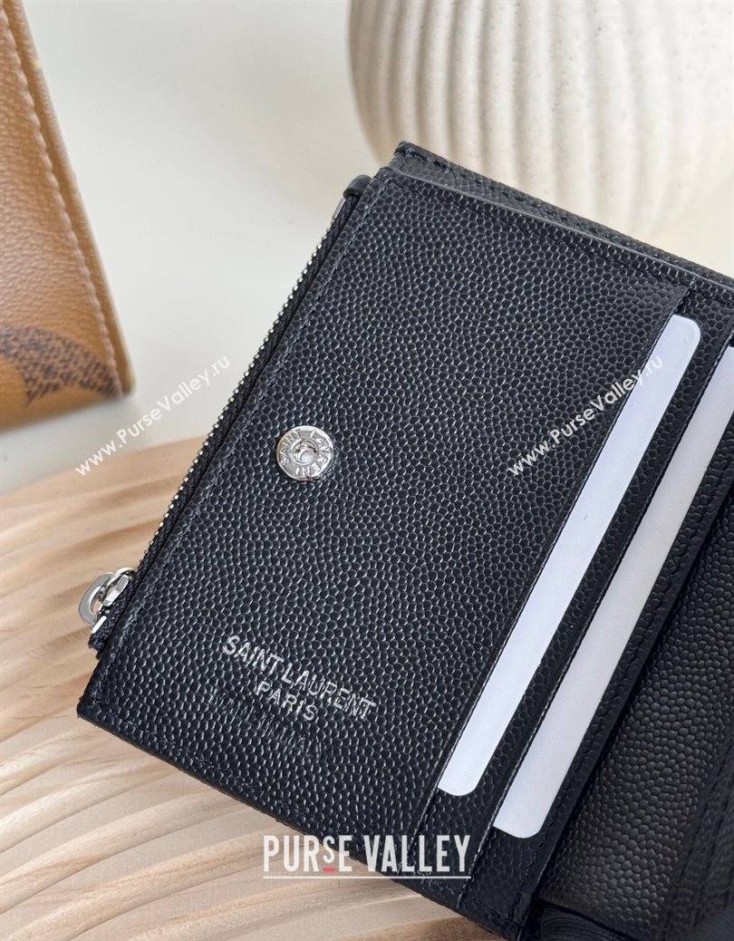 Saint Laurent Fold Wallet in Grained Leather 517045 Black/Silver 2024 (YY-241218091)