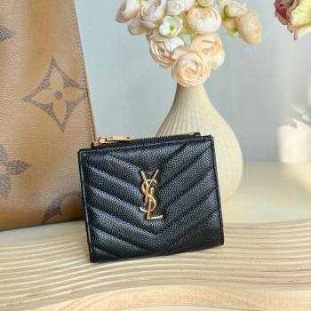 Saint Laurent Fold Wallet in Grained Leather 517045 Black/Gold 2024 (YY-241218092)