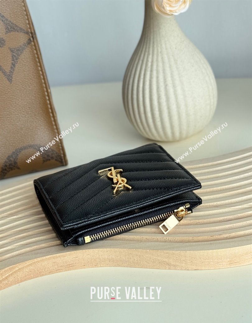 Saint Laurent Fold Wallet in Grained Leather 517045 Black/Gold 2024 (YY-241218092)