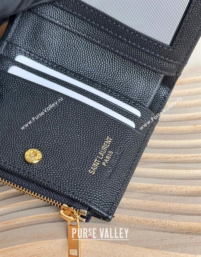 Saint Laurent Fold Wallet in Grained Leather 517045 Black/Gold 2024 (YY-241218092)