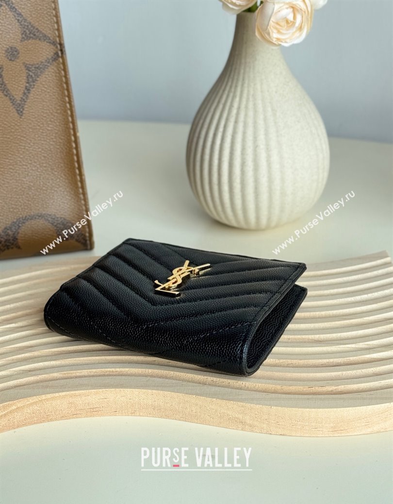 Saint Laurent Fold Wallet in Grained Leather 517045 Black/Gold 2024 (YY-241218092)