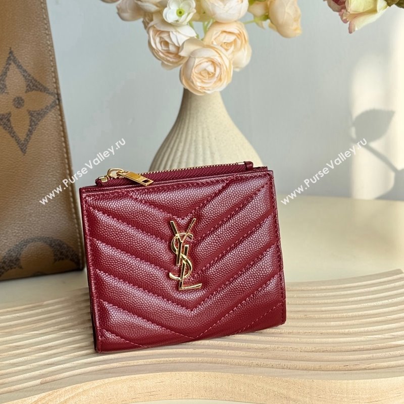 Saint Laurent Fold Wallet in Grained Leather 517045 Burgundy 2024 (YY-241218094)