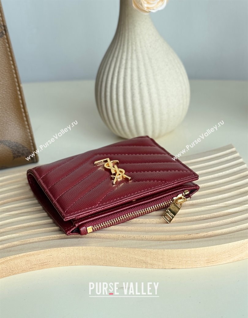 Saint Laurent Fold Wallet in Grained Leather 517045 Burgundy 2024 (YY-241218094)