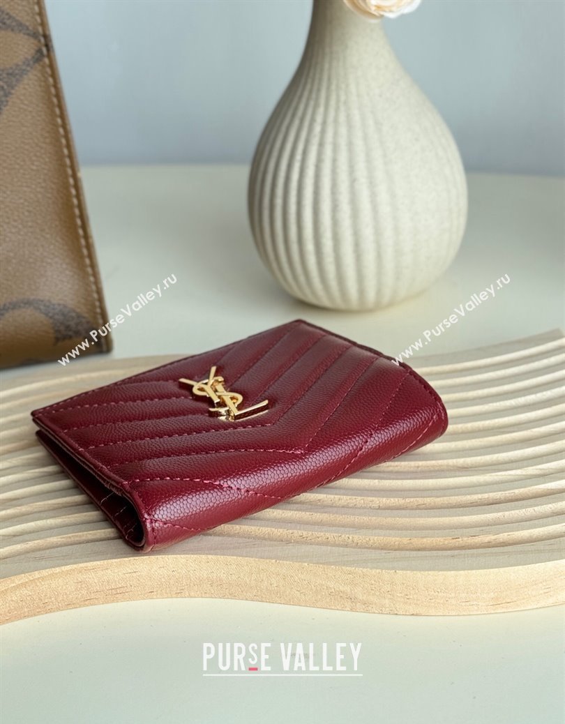 Saint Laurent Fold Wallet in Grained Leather 517045 Burgundy 2024 (YY-241218094)