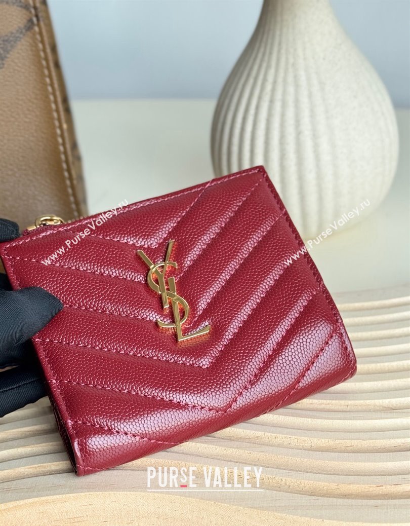 Saint Laurent Fold Wallet in Grained Leather 517045 Burgundy 2024 (YY-241218094)