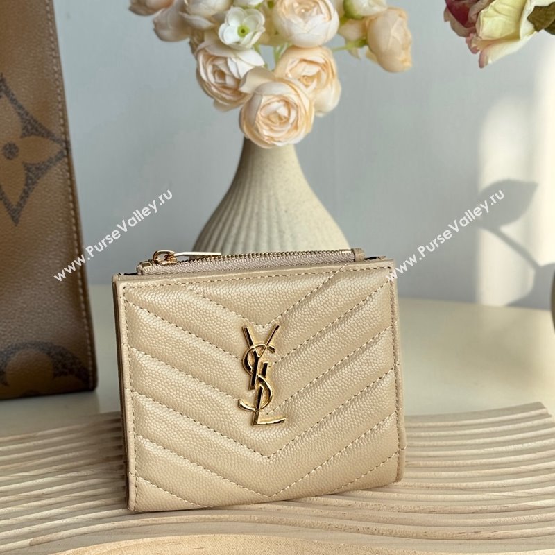 Saint Laurent Fold Wallet in Grained Leather 517045 Beige 2024 (YY-241218095)