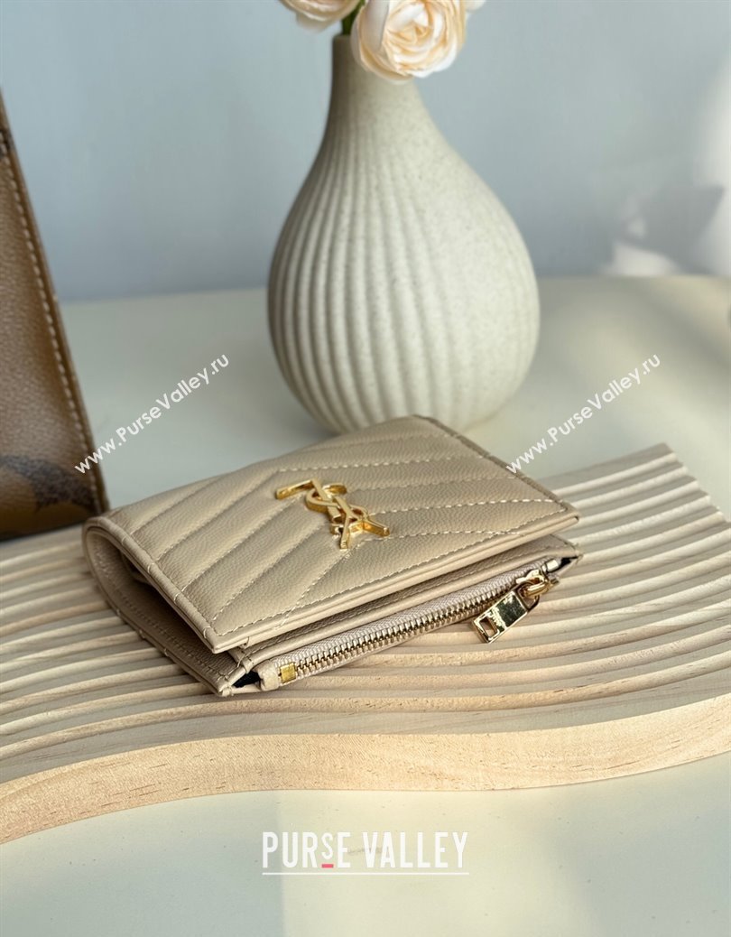 Saint Laurent Fold Wallet in Grained Leather 517045 Beige 2024 (YY-241218095)