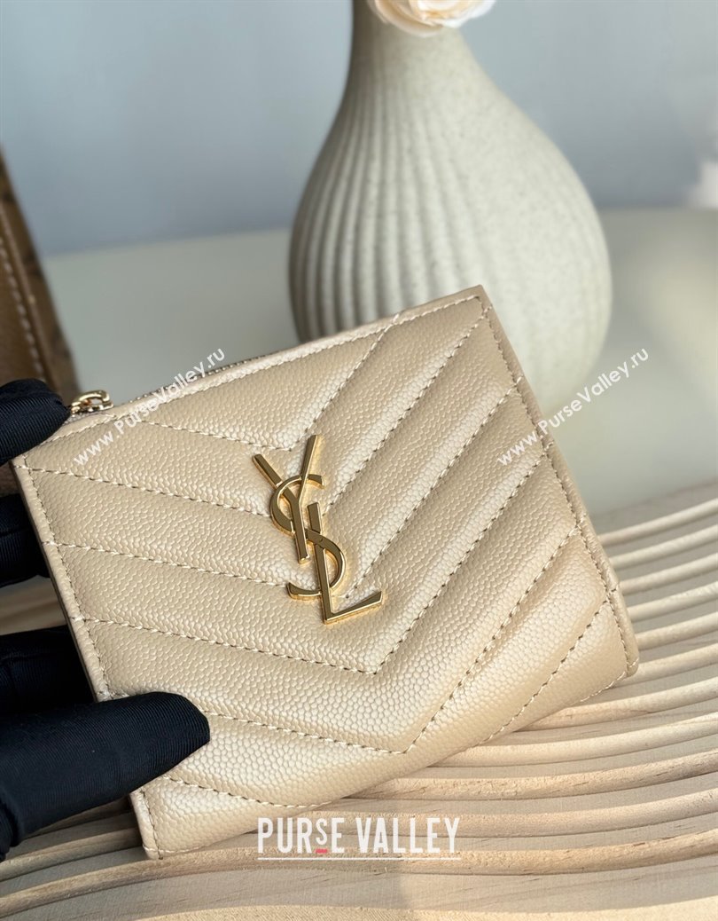 Saint Laurent Fold Wallet in Grained Leather 517045 Beige 2024 (YY-241218095)