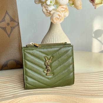 Saint Laurent Fold Wallet in Grained Leather 517045 Green 2024 (YY-241218096)