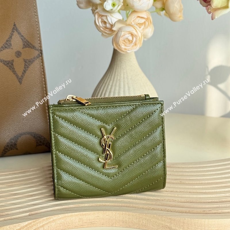 Saint Laurent Fold Wallet in Grained Leather 517045 Green 2024 (YY-241218096)