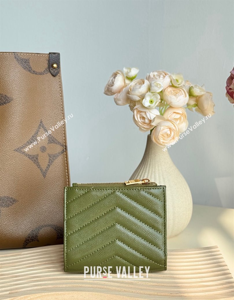 Saint Laurent Fold Wallet in Grained Leather 517045 Green 2024 (YY-241218096)