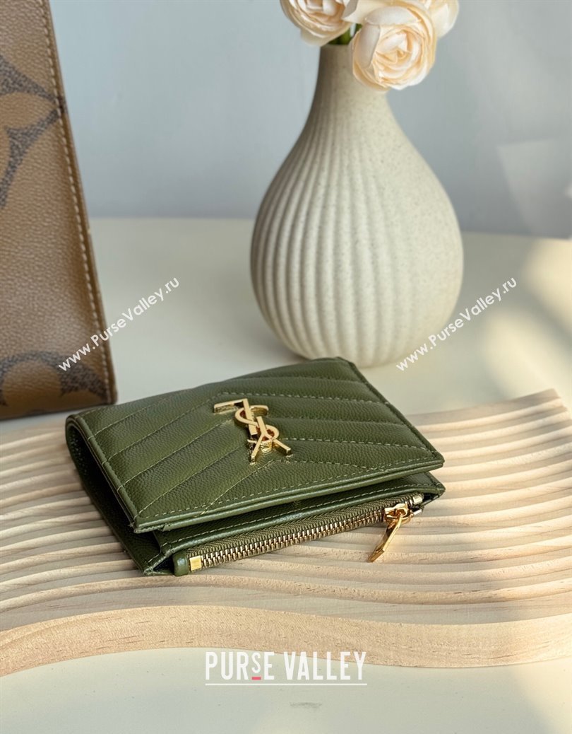 Saint Laurent Fold Wallet in Grained Leather 517045 Green 2024 (YY-241218096)