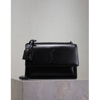 Saint Laurent Sunset Medium Bag in Box Leather 442906 All Black 2024 (YY-241217110)