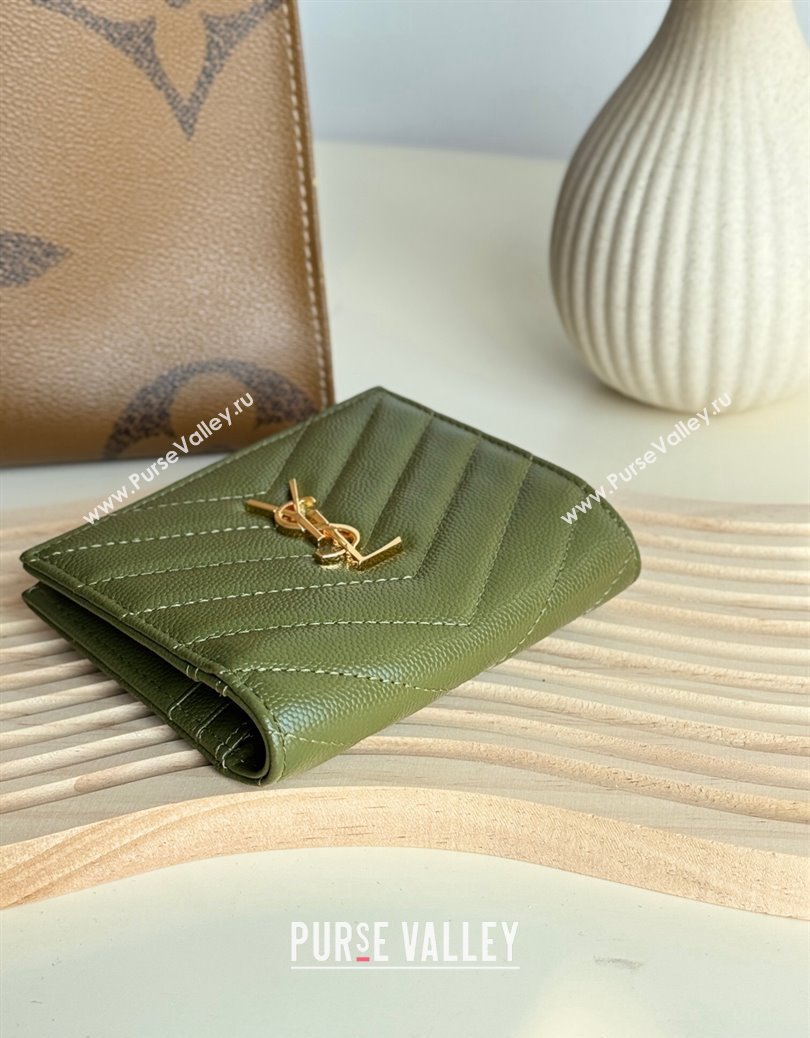 Saint Laurent Fold Wallet in Grained Leather 517045 Green 2024 (YY-241218096)